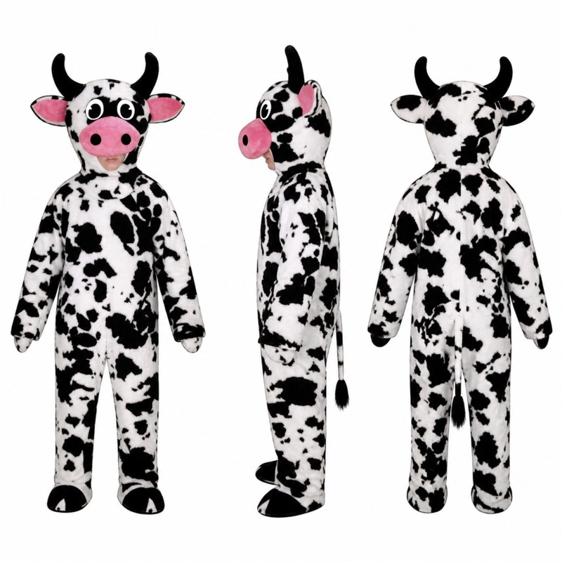 Cow Mascot Costume in Black and White with Pink Muzzle Adult