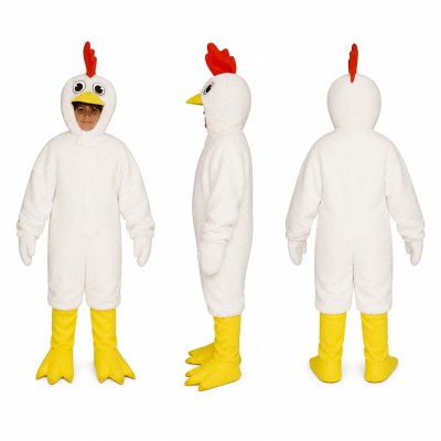 Chicken Mascot Costume in White with Yellow Feet and Red Comb Adult