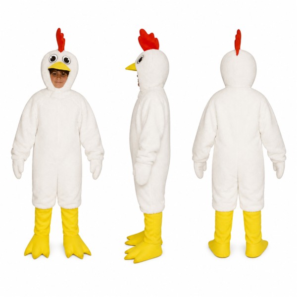 Chicken Mascot Costume in White with Yellow Feet and Red Comb Adult