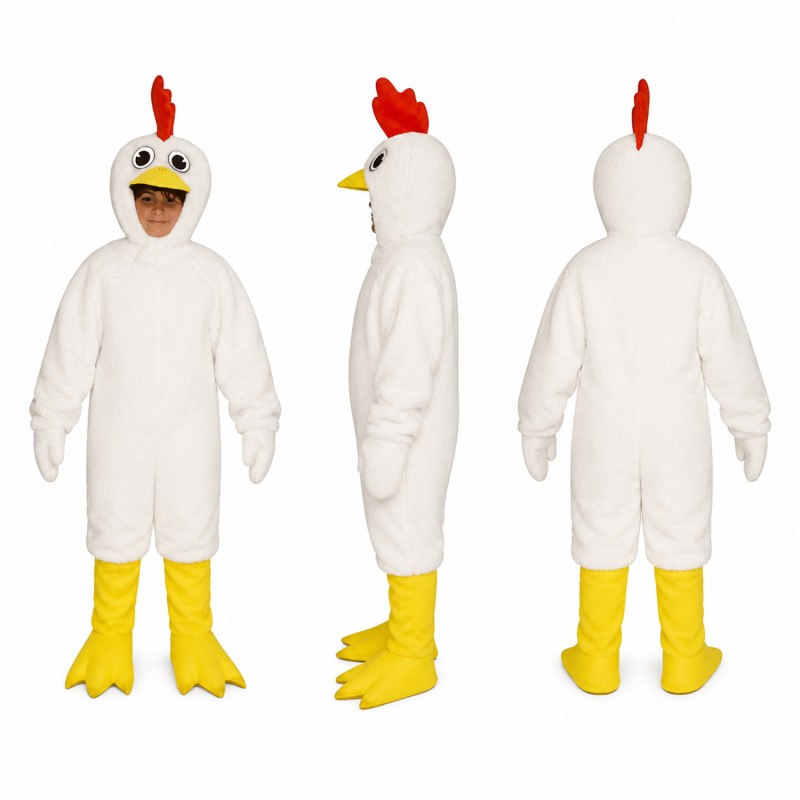Chicken Mascot Costume in White with Yellow Feet and Red Comb Adult