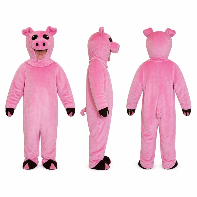 Pig Mascot Costume in Pink with Black Hooves Adult