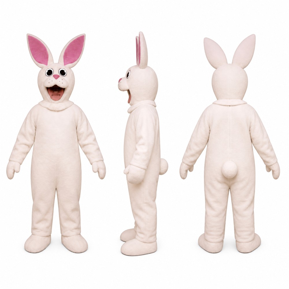 Rabbit Mascot Costume in White with Pink Ears Adult Rabbit Mascot Costume in White with Pink Ears Adult