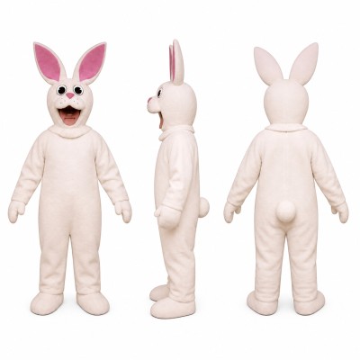 Rabbit Mascot Costume in White with Pink Ears Adult