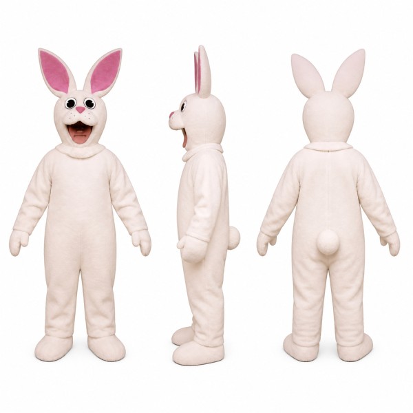 Rabbit Mascot Costume in White with Pink Ears Adult