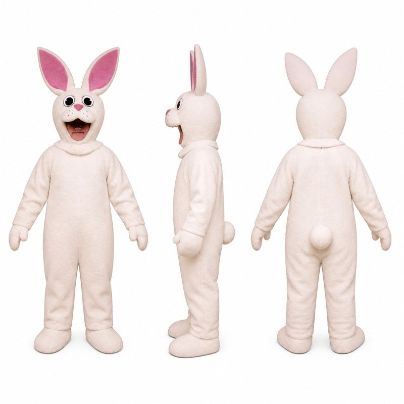 Rabbit Mascot Costume in White with Pink Ears Adult