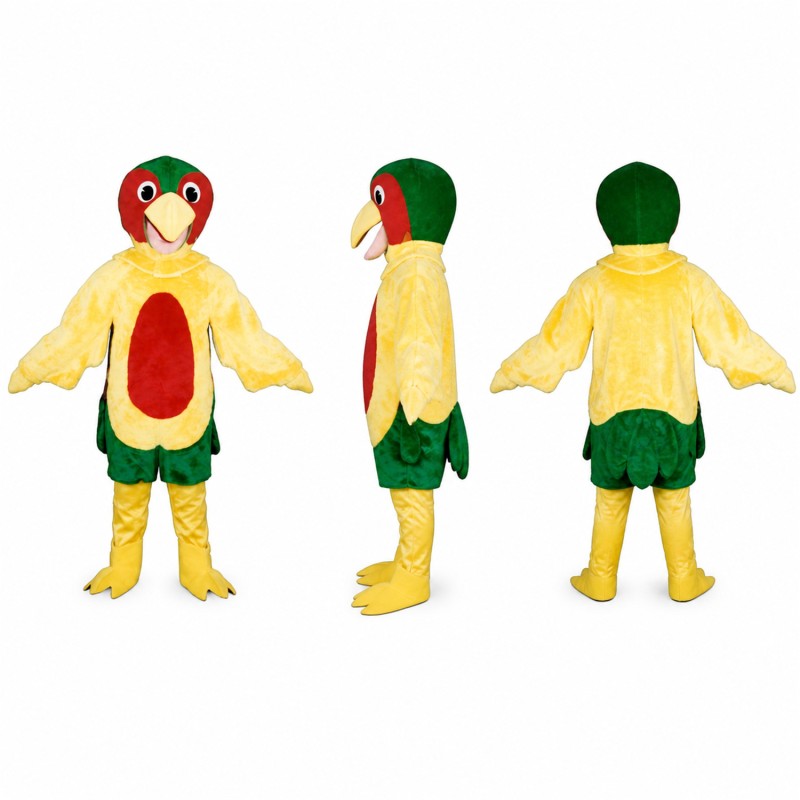 Parrot Mascot Costume with Yellow Wings and Green Shorts Adult