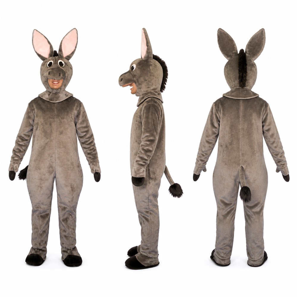 Donkey Mascot Costume in Gray with Long Ears Adult