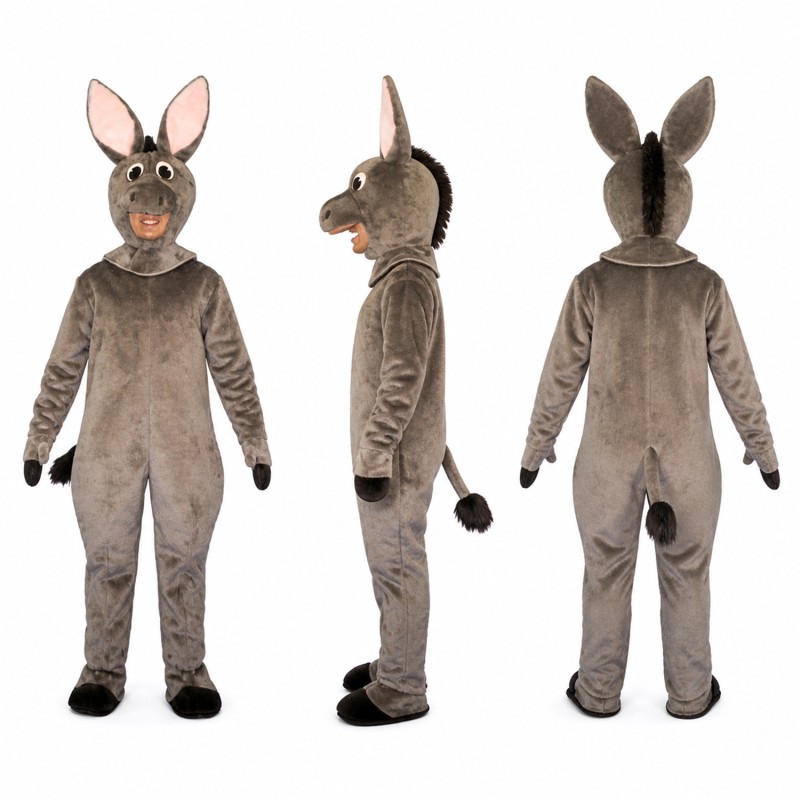 Donkey Mascot Costume in Gray with Long Ears Adult