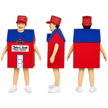 Ice Cream Shop Mascot Costume in Red and Blue with Storefront Shape Adult