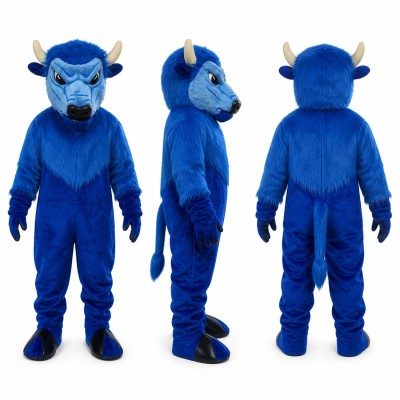 Bull Mascot Costume in Blue with Black Horns Adult