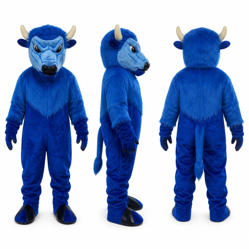 Bull Mascot Costume in Blue with Black Horns Adult