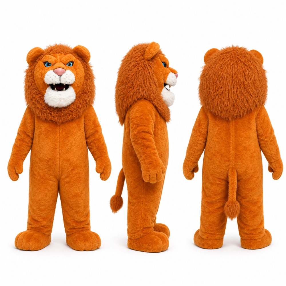 Lion Mascot Costume in Orange with Large Mane Adult