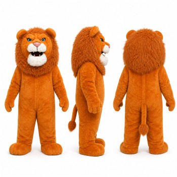 Lion Mascot Costume in Orange with Large Mane Adult