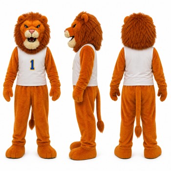 Lion Mascot Costume in Orange with White Sports Shirt Adult