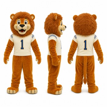 Lion Mascot Costume in Golden Brown with White Sports Shirt Adult