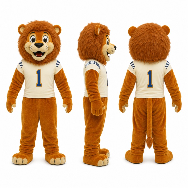 Lion Mascot Costume in Golden Brown with White Sports Shirt Adult
