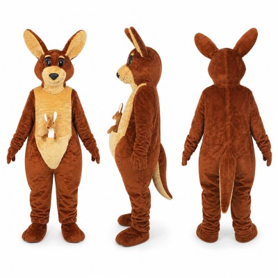 Kangaroo Mascot Costume in Brown with Tan Belly Adult