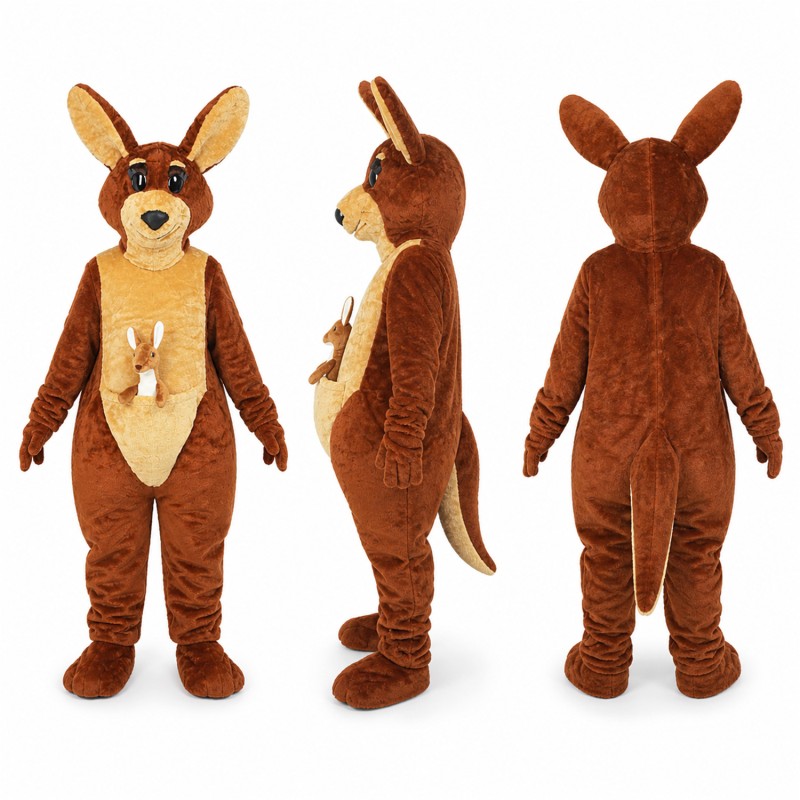 Kangaroo Mascot Costume in Brown with Tan Belly Adult