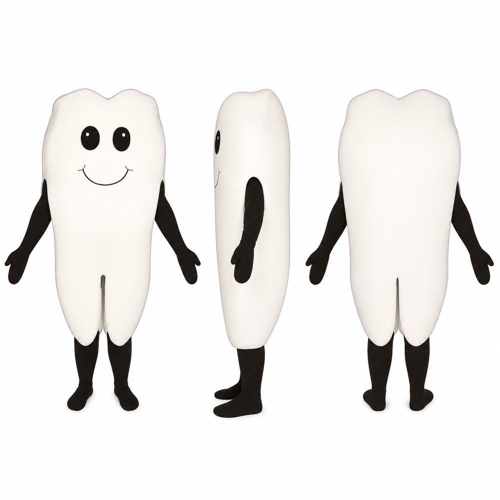Tooth Mascot Costume in White with Black Arms and Legs Adult Tooth Mascot Costume in White with Black Arms and Legs Adult