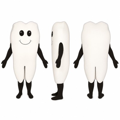 Tooth Mascot Costume in White with Black Arms and Legs Adult