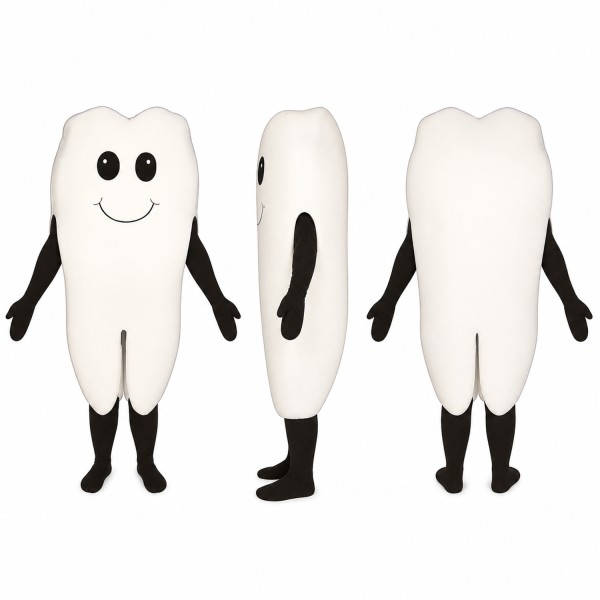 Tooth Mascot Costume in White with Black Arms and Legs Adult