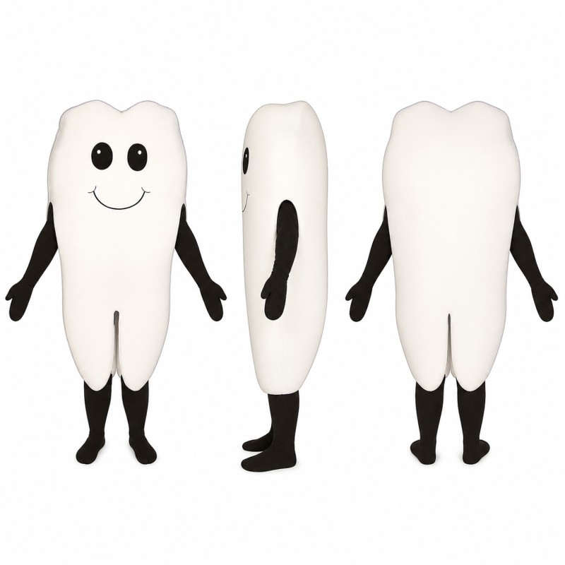 Tooth Mascot Costume in White with Black Arms and Legs Adult