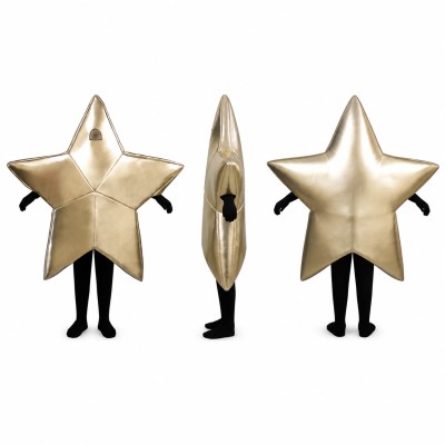 Star Mascot Costume in Metallic Gold with Black Legs Adult