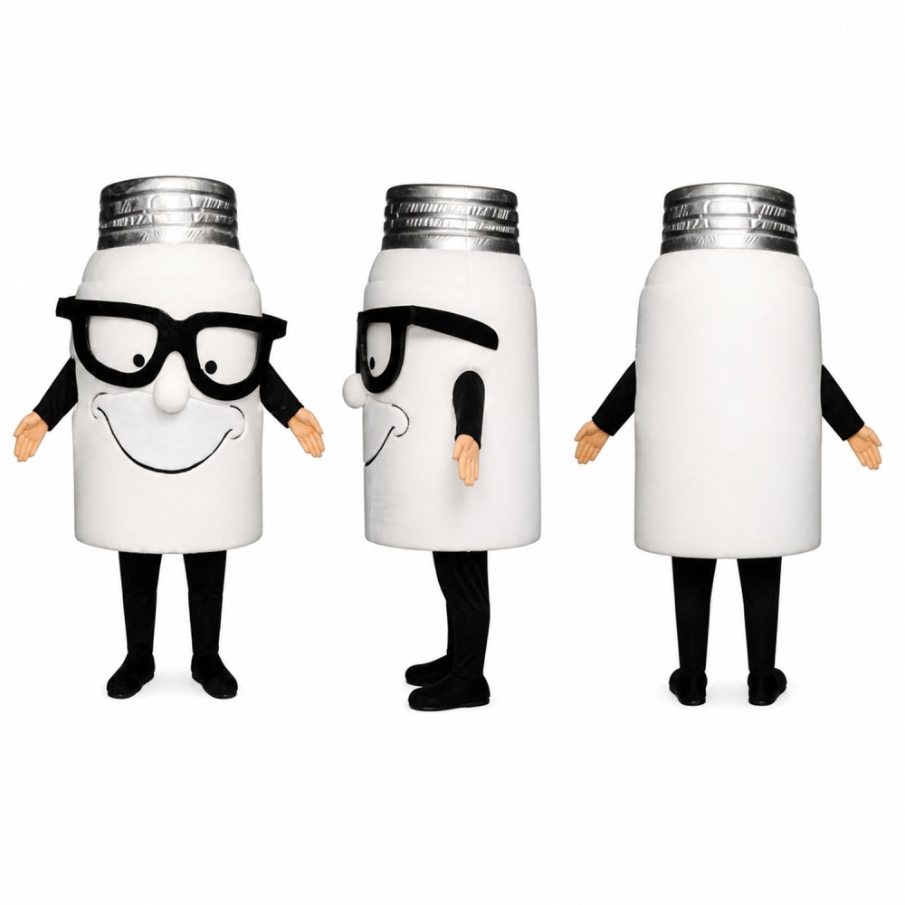 Salt Shaker Mascot Costume in White with Black Glasses Adult