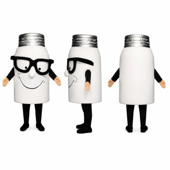Salt Shaker Mascot Costume in White with Black Glasses Adult
