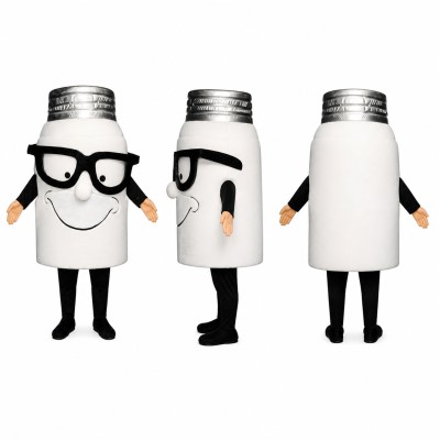 Salt Shaker Mascot Costume in White with Black Glasses Adult