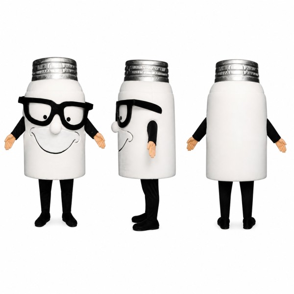 Salt Shaker Mascot Costume in White with Black Glasses Adult