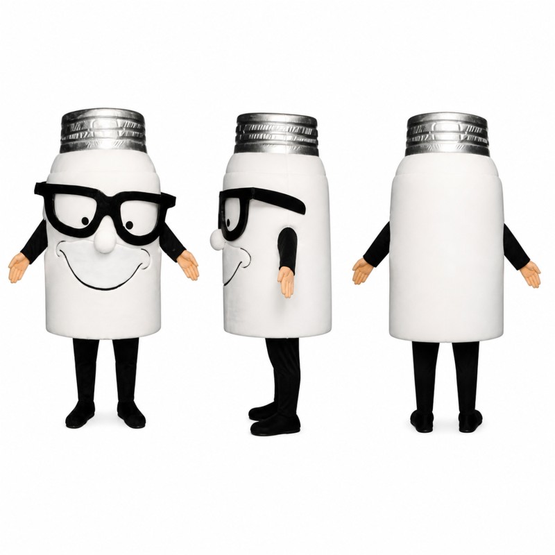 Salt Shaker Mascot Costume in White with Black Glasses Adult