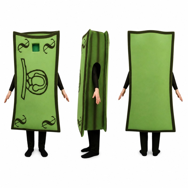 Banknote Mascot Costume in Green with Printed Money Design Adult