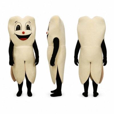 Tooth Mascot Costume in Cream with Smiling Face Adult