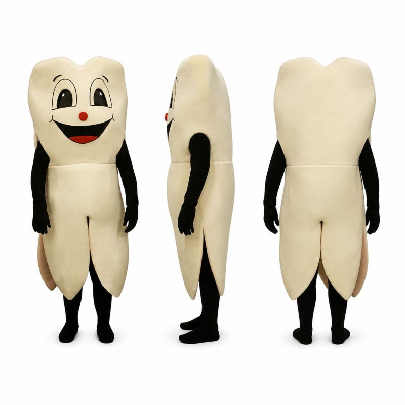 Tooth Mascot Costume in Cream with Smiling Face Adult