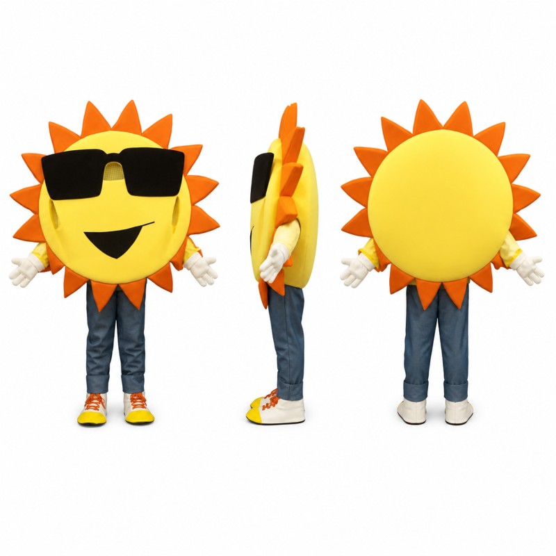 Sun Mascot Costume in Orange and Yellow with Sunglasses Adult