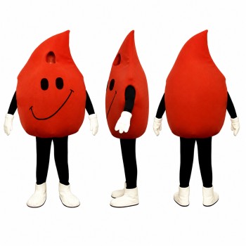 Blood Drop Mascot Costume in Red with Smiling Face Adult