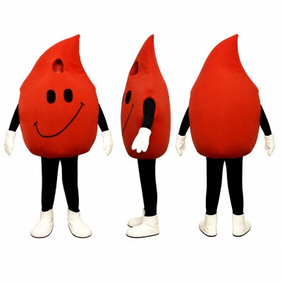 Blood Drop Mascot Costume in Red with Smiling Face Adult