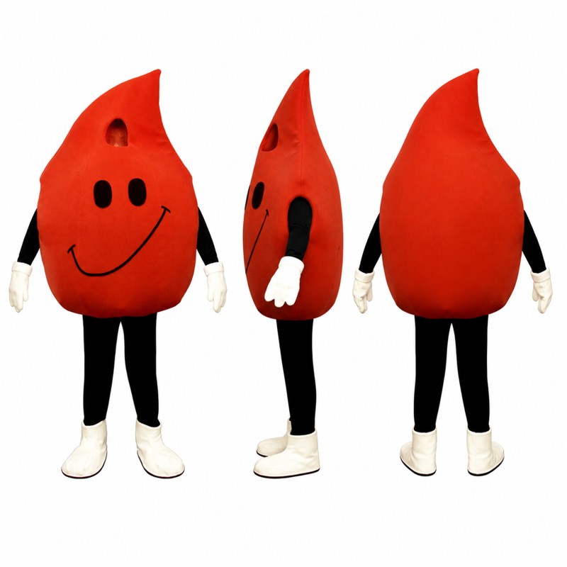Blood Drop Mascot Costume in Red with Smiling Face Adult