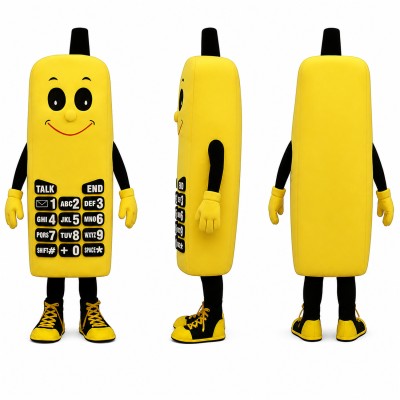 Mobile Phone Mascot Costume in Yellow with Black Keypad Adult