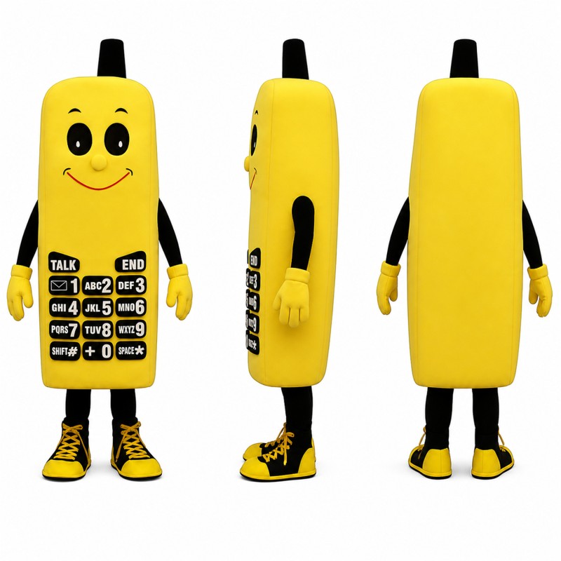 Mobile Phone Mascot Costume in Yellow with Black Keypad Adult