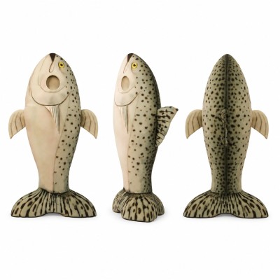Fish Mascot Costume in Beige with Spotted Scales Adult