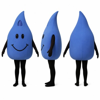 Water Drop Mascot Costume in Blue with Smiling Face Adult