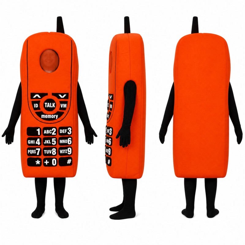 Mobile Phone Mascot Costume in Orange with Black Keypad Adult