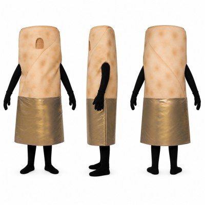 Wine Cork Mascot Costume in Beige with Gold Foil Base Adult