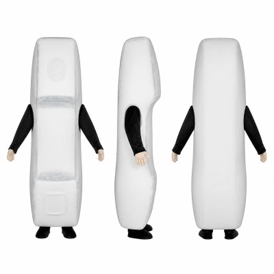 Cordless Phone Mascot Costume in White with Black Arms Adult