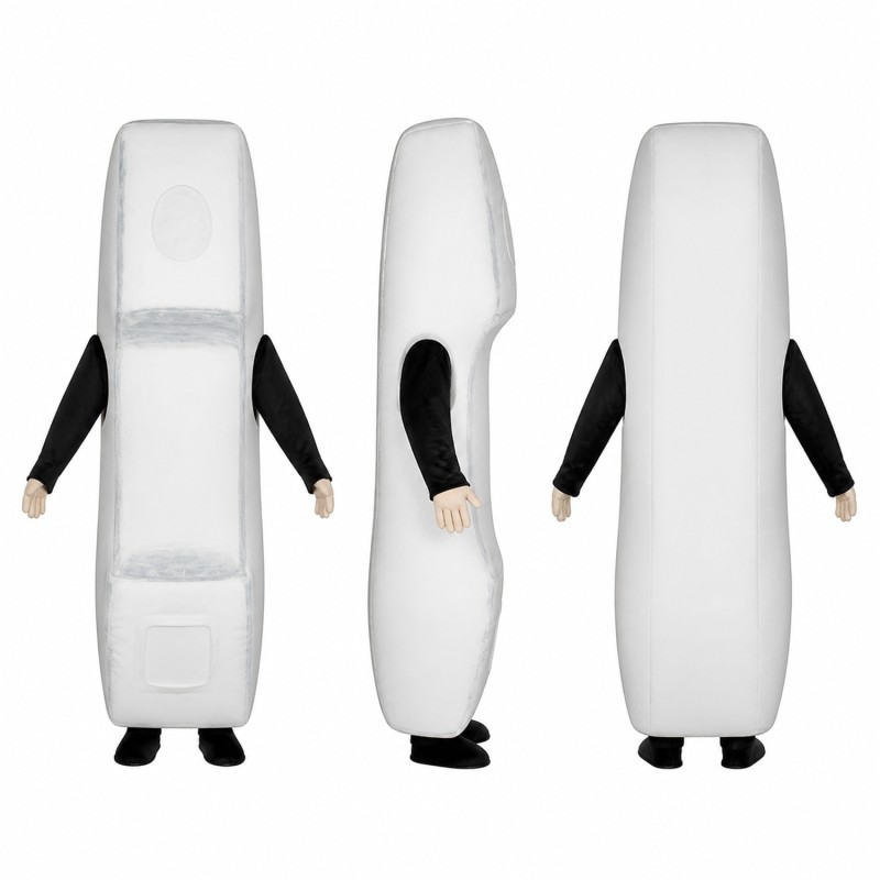 Cordless Phone Mascot Costume in White with Black Arms Adult