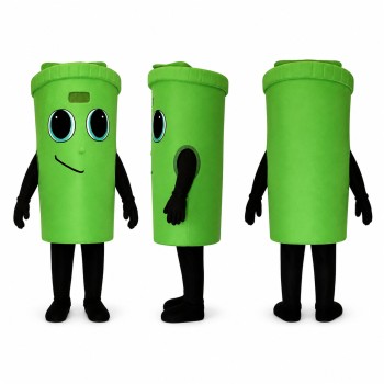 Trash Can Mascot Costume in Bright Green with Lid Adult