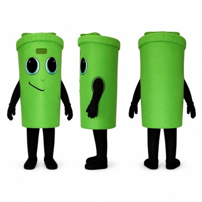 Trash Can Mascot Costume in Bright Green with Lid Adult