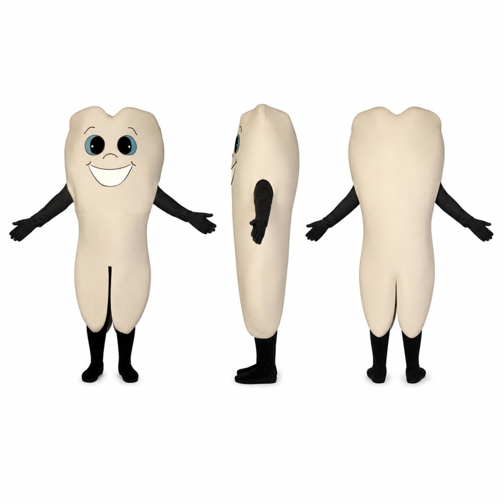 Tooth Mascot Costume in Cream with Smiling Face Adult Tooth Mascot Costume in Cream with Smiling Face Adult